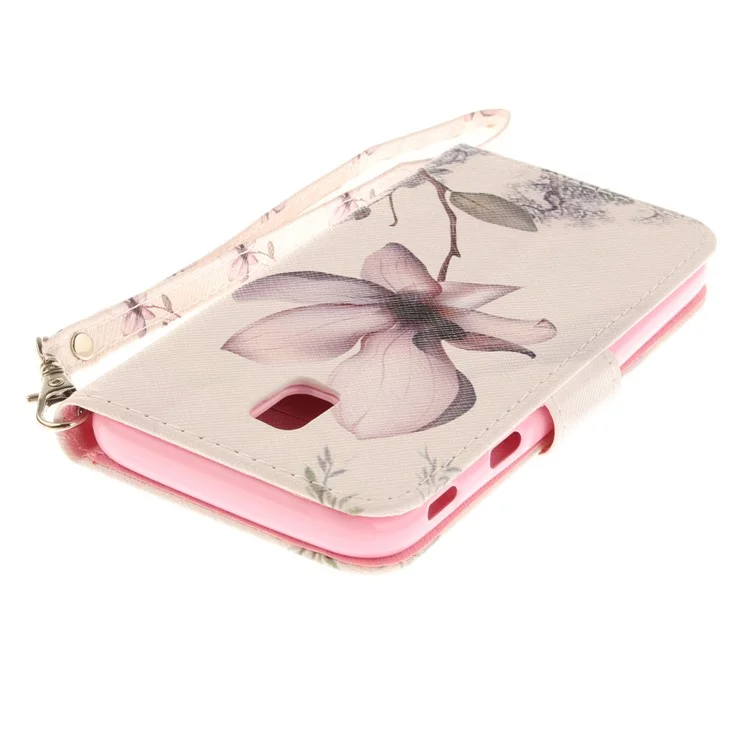 Patterned Wallet Leather Stand Phone Case with Strap for Samsung Galaxy J3 (2017) J330 EU Version - Flower Pattern