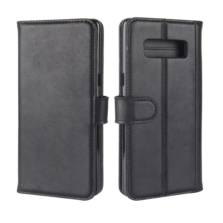 For Samsung Galaxy Note 8 Genuine Split Flip Leather Wallet Stand Cover Case - Black