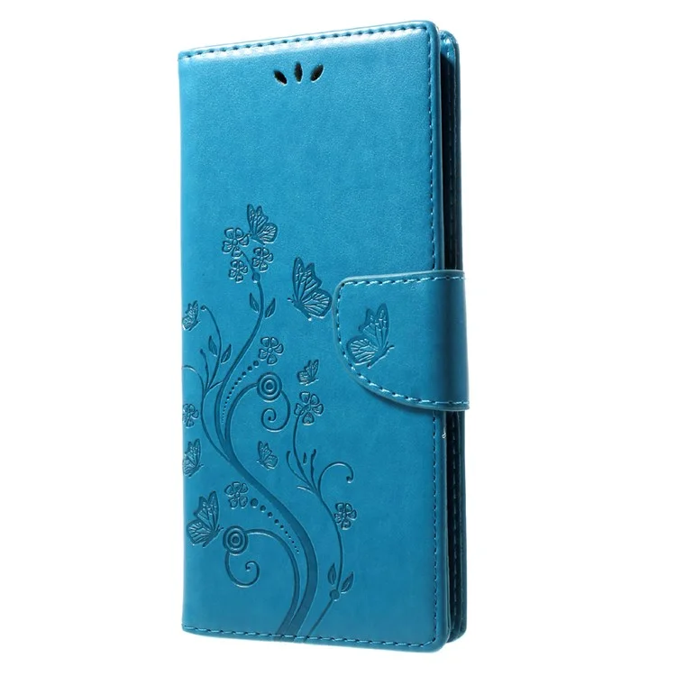 For Samsung Galaxy Note 8 Imprinted Butterfly Flora Leather Wallet Protection Shell - Blue