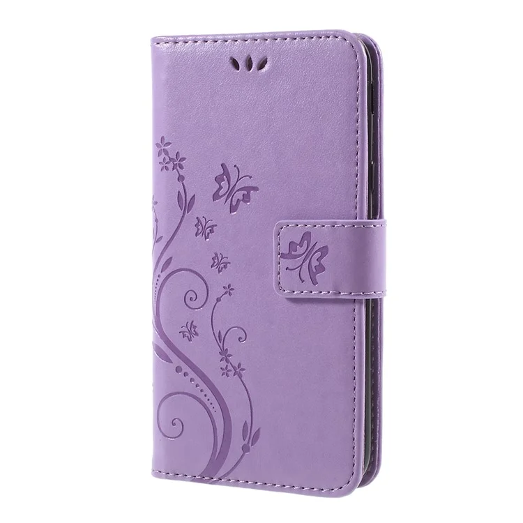 Imprint Flower Butterfly Pattern Wallet Leather Protection Flip Case Cover for Samsung Galaxy J5 (2017) EU Version / J5 Pro (2017) - Light Purple