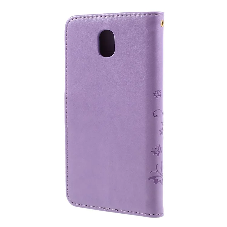 Imprint Flower Butterfly Pattern Wallet Leather Protection Flip Case Cover for Samsung Galaxy J5 (2017) EU Version / J5 Pro (2017) - Light Purple