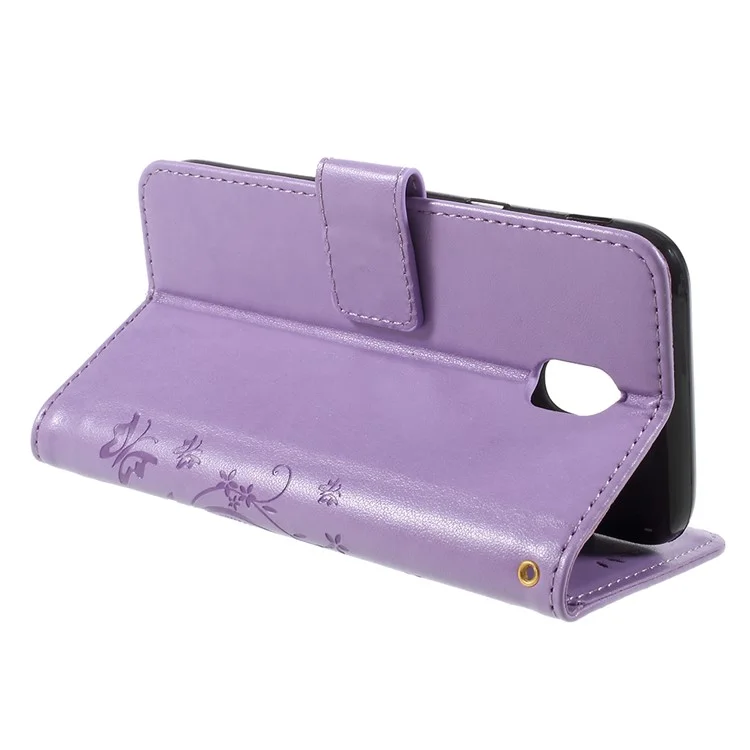 Imprint Flower Butterfly Pattern Wallet Leather Protection Flip Case Cover for Samsung Galaxy J5 (2017) EU Version / J5 Pro (2017) - Light Purple