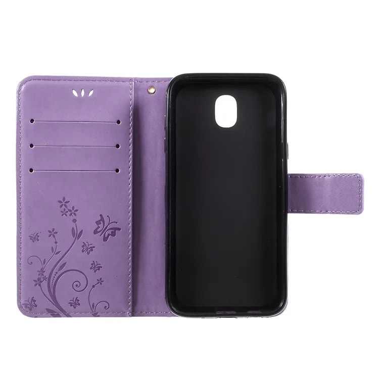 Imprint Flower Butterfly Pattern Wallet Leather Protection Flip Case Cover for Samsung Galaxy J5 (2017) EU Version / J5 Pro (2017) - Light Purple