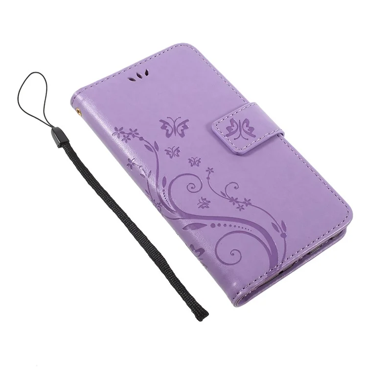 Imprint Flower Butterfly Pattern Wallet Leather Protection Flip Case Cover for Samsung Galaxy J5 (2017) EU Version / J5 Pro (2017) - Light Purple