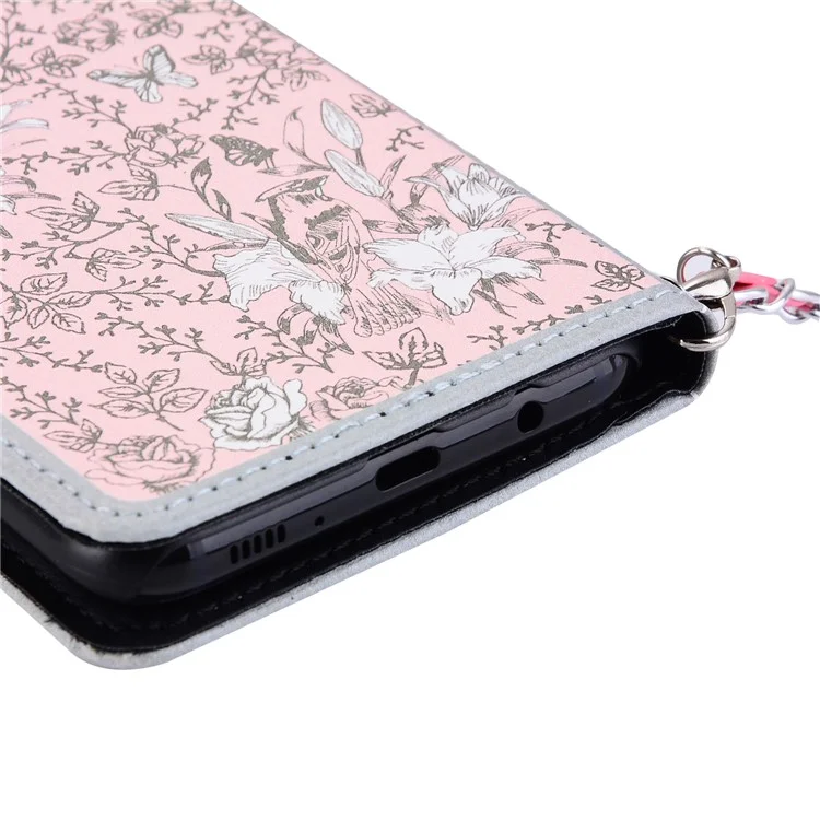 Pearl Decorated Flower Patterned Wallet Leather Mobile Case for Samsung Galaxy S8 SM-G950 - White Flower