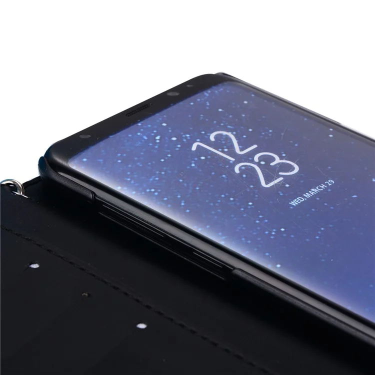 Pearl Decorated Flower Patterned Wallet Leather Mobile Cover for Samsung Galaxy S8 SM-G950 - Blue Flower