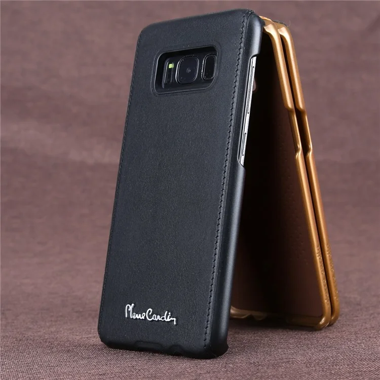 PIERRE CARDIN Genuine Leather Coated PC Back Case for Samsung Galaxy S8 SM-G950 - Black