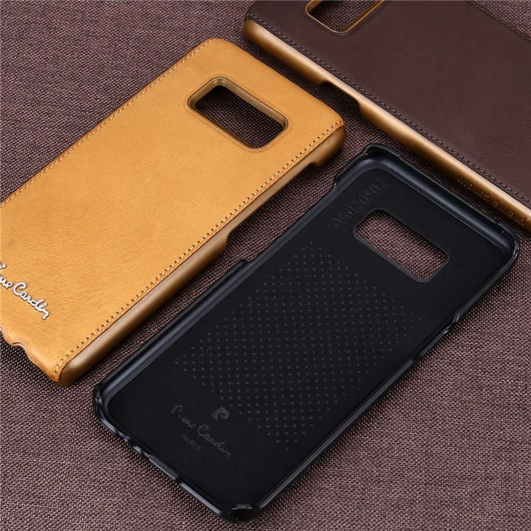 PIERRE CARDIN Genuine Leather Coated PC Back Case for Samsung Galaxy S8 SM-G950 - Black