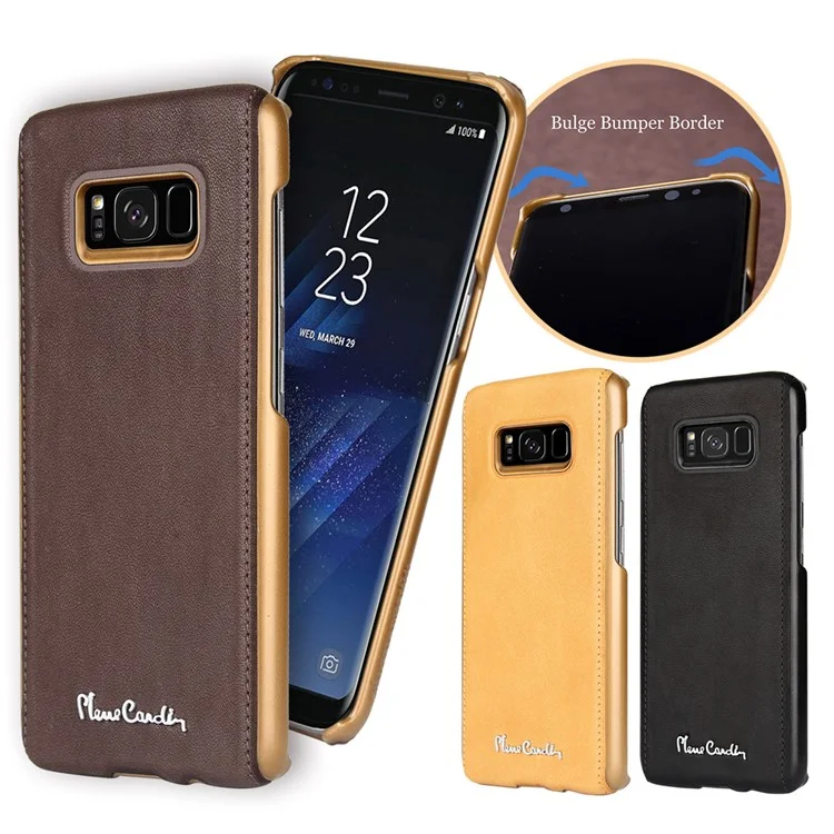 PIERRE CARDIN Genuine Leather Coated PC Back Case for Samsung Galaxy S8 SM-G950 - Black