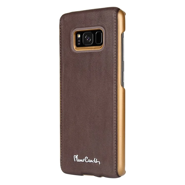 PIERRE CARDIN Genuine Leather Coated PC Back Shell for Samsung Galaxy S8 SM-G950 - Coffee