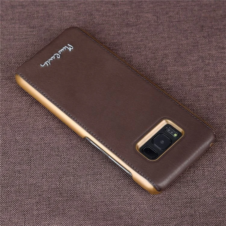 PIERRE CARDIN Genuine Leather Coated PC Back Shell for Samsung Galaxy S8 SM-G950 - Coffee