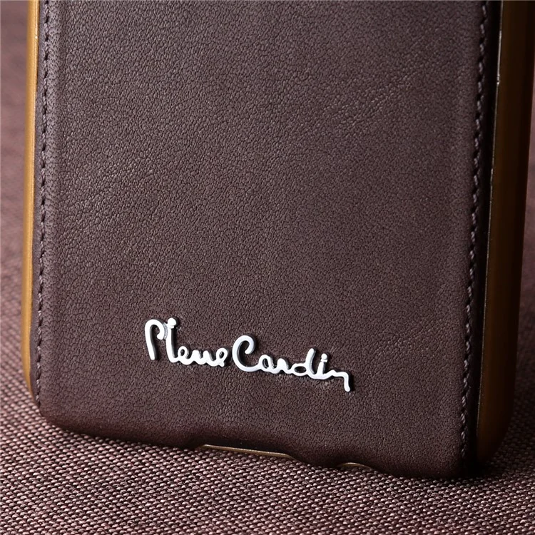 PIERRE CARDIN Genuine Leather Coated PC Back Shell for Samsung Galaxy S8 SM-G950 - Coffee