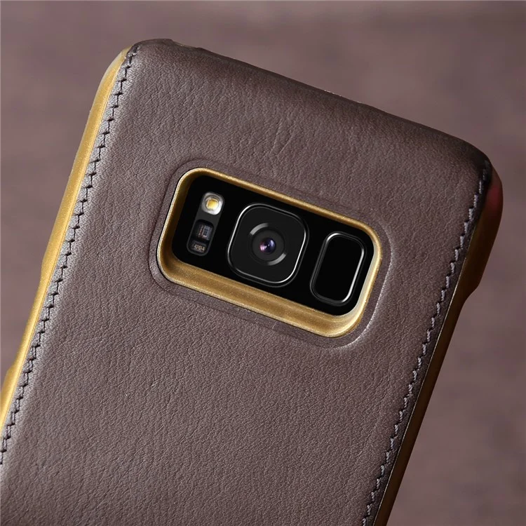 PIERRE CARDIN Genuine Leather Coated PC Back Shell for Samsung Galaxy S8 SM-G950 - Coffee