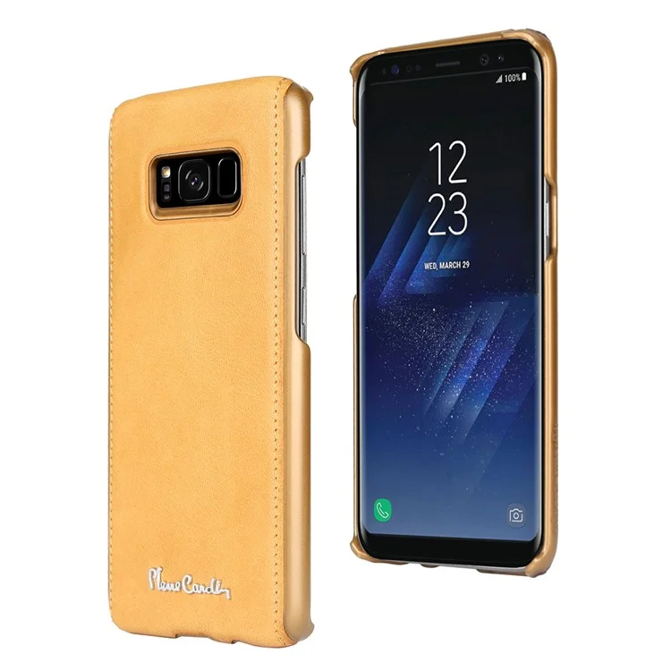 PIERRE CARDIN Genuine Leather Coated PC Back Cover for Samsung Galaxy S8 SM-G950 - Yellow