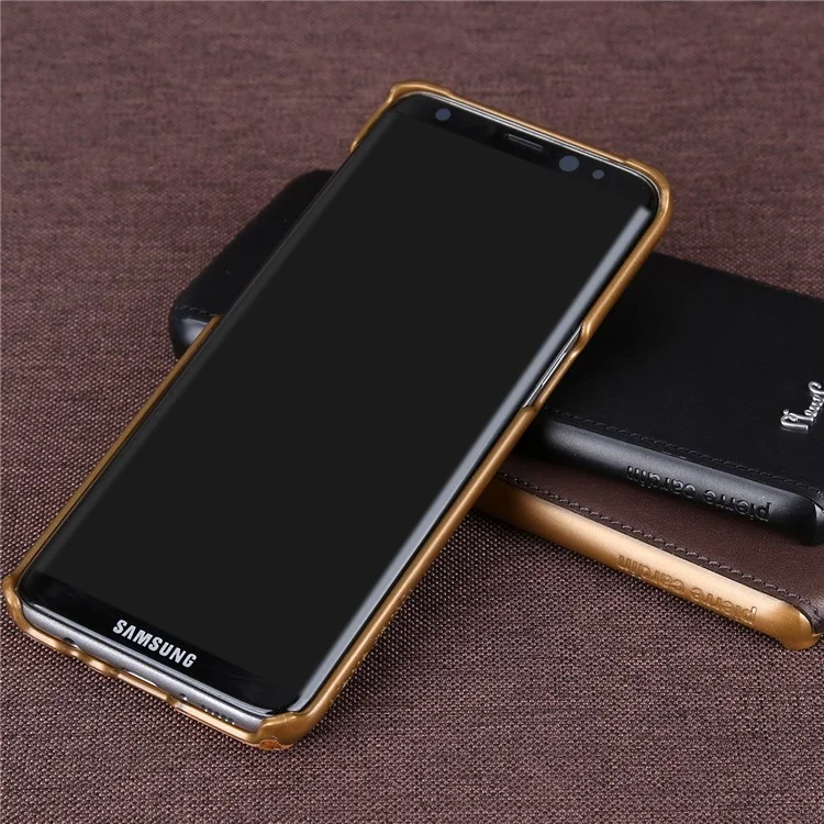 PIERRE CARDIN Genuine Leather Coated PC Back Cover for Samsung Galaxy S8 SM-G950 - Yellow