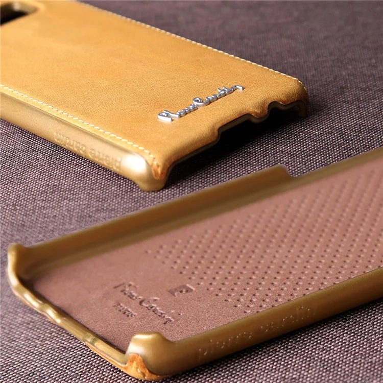 PIERRE CARDIN Genuine Leather Coated PC Back Cover for Samsung Galaxy S8 SM-G950 - Yellow