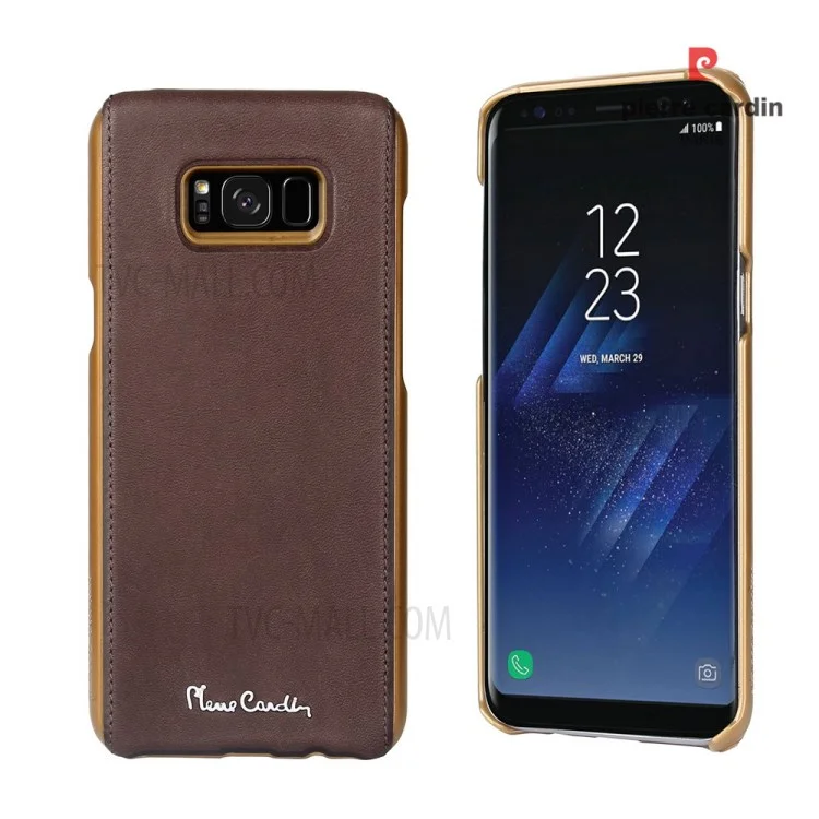PIERRE CARDIN Genuine Leather Coated PC Back Shell for Samsung Galaxy S8+ G955 - Coffee