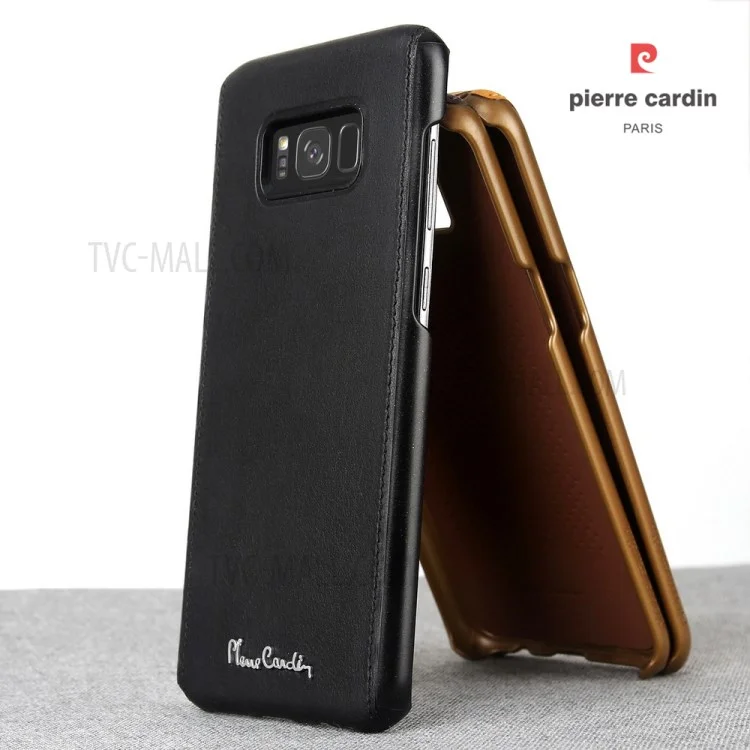 PIERRE CARDIN Genuine Leather Coated PC Back Shell for Samsung Galaxy S8+ G955 - Coffee