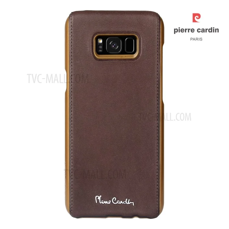 PIERRE CARDIN Genuine Leather Coated PC Back Shell for Samsung Galaxy S8+ G955 - Coffee