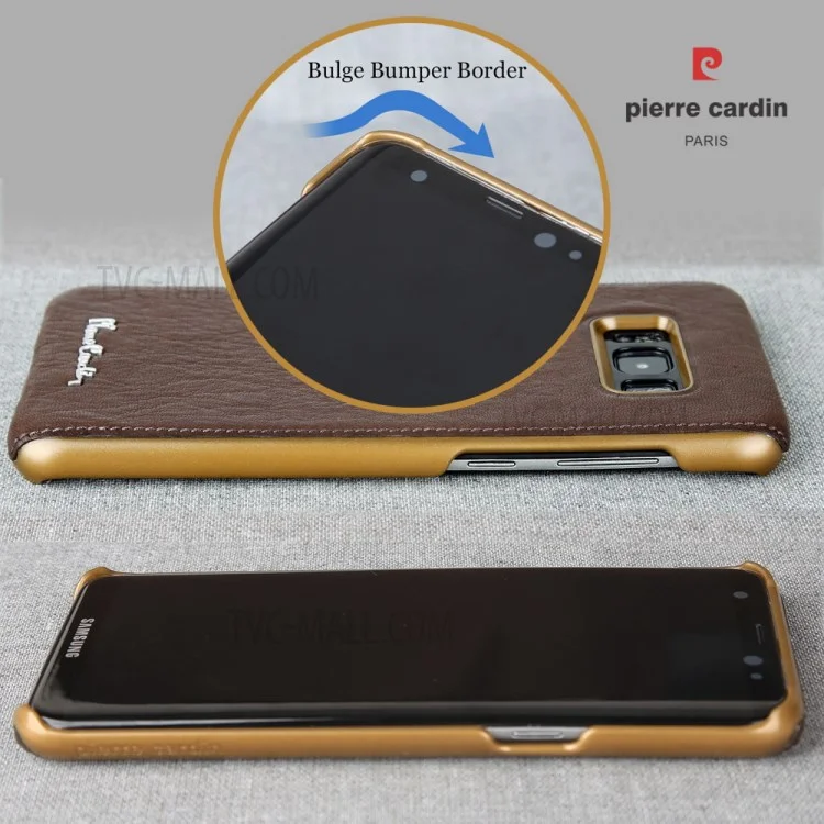 PIERRE CARDIN Genuine Leather Coated PC Back Shell for Samsung Galaxy S8+ G955 - Coffee