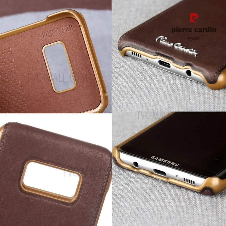 PIERRE CARDIN Genuine Leather Coated PC Back Shell for Samsung Galaxy S8+ G955 - Coffee