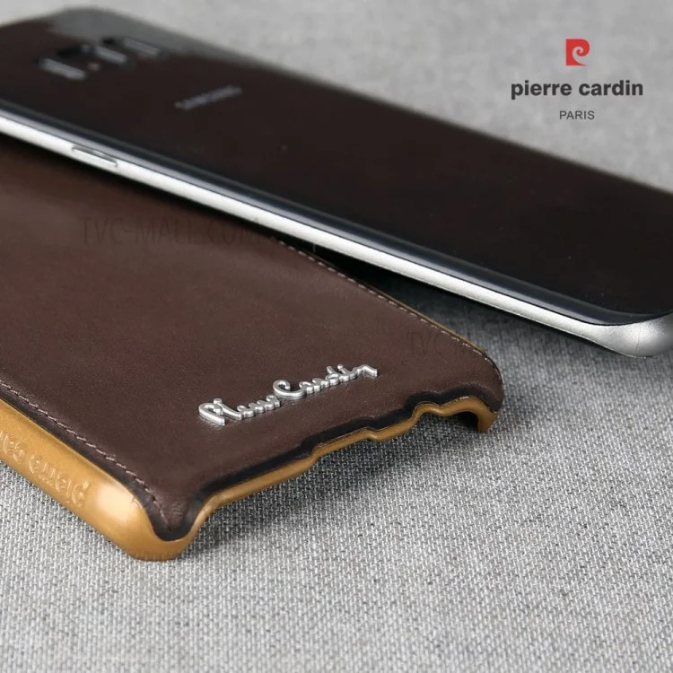PIERRE CARDIN Genuine Leather Coated PC Back Shell for Samsung Galaxy S8+ G955 - Coffee