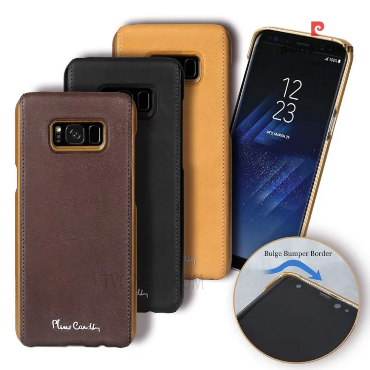 PIERRE CARDIN Genuine Leather Coated PC Back Shell for Samsung Galaxy S8+ G955 - Coffee