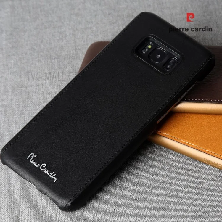PIERRE CARDIN Genuine Leather Coated PC Back Shell for Samsung Galaxy S8+ G955 - Coffee