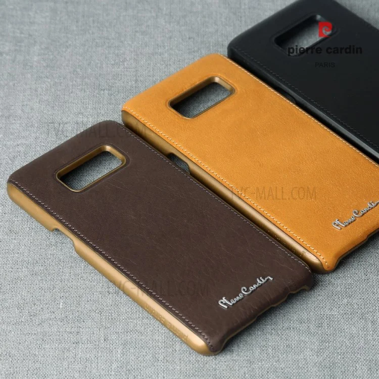 PIERRE CARDIN Genuine Leather Coated PC Back Shell for Samsung Galaxy S8+ G955 - Coffee