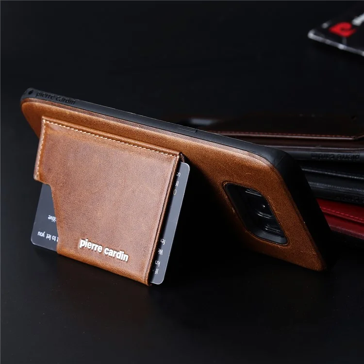 PIERRE CARDIN Genuine Leather Coated Card Slot TPU Mobile Phone Case for Samsung Galaxy S8 SM-G950 - Black