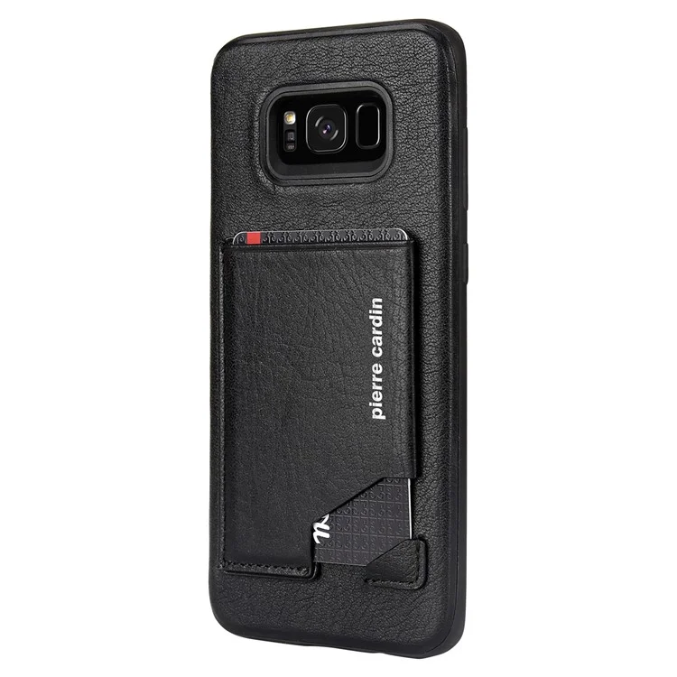 PIERRE CARDIN Genuine Leather Coated Card Slot TPU Mobile Phone Case for Samsung Galaxy S8 SM-G950 - Black
