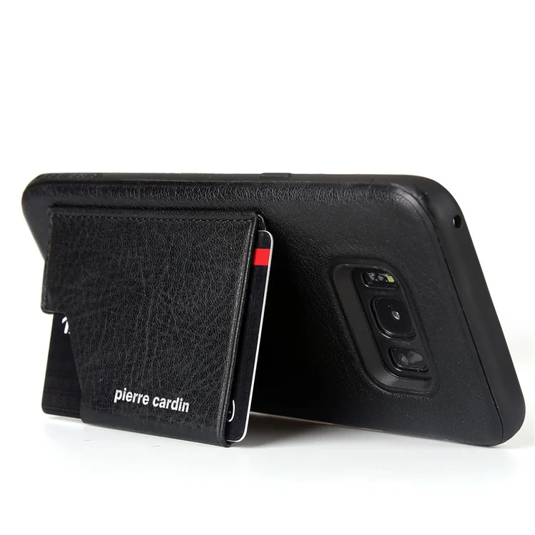 PIERRE CARDIN Genuine Leather Coated Card Slot TPU Mobile Phone Case for Samsung Galaxy S8 SM-G950 - Black