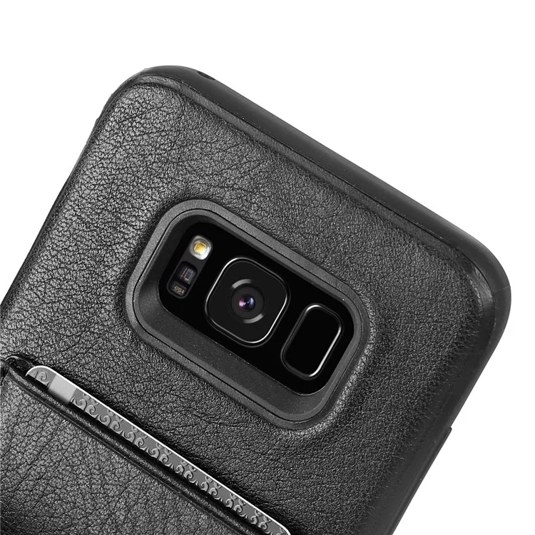 PIERRE CARDIN Genuine Leather Coated Card Slot TPU Mobile Phone Case for Samsung Galaxy S8 SM-G950 - Black