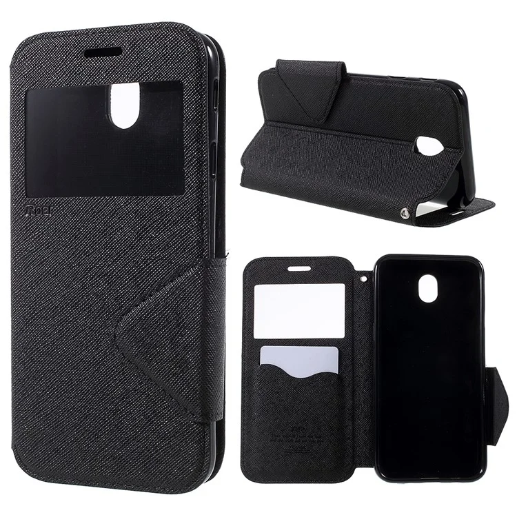 ROAR KOREA View Window Protective Leather Shell for Samsung Galaxy J7 Pro (2017) / J7 (2017) EU Version - Black