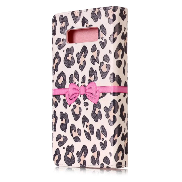 9 Card Slots Embossed Leather Wallet Case for Samsung Galaxy Note 8 SM-N950 - Beige Leopard Pattern