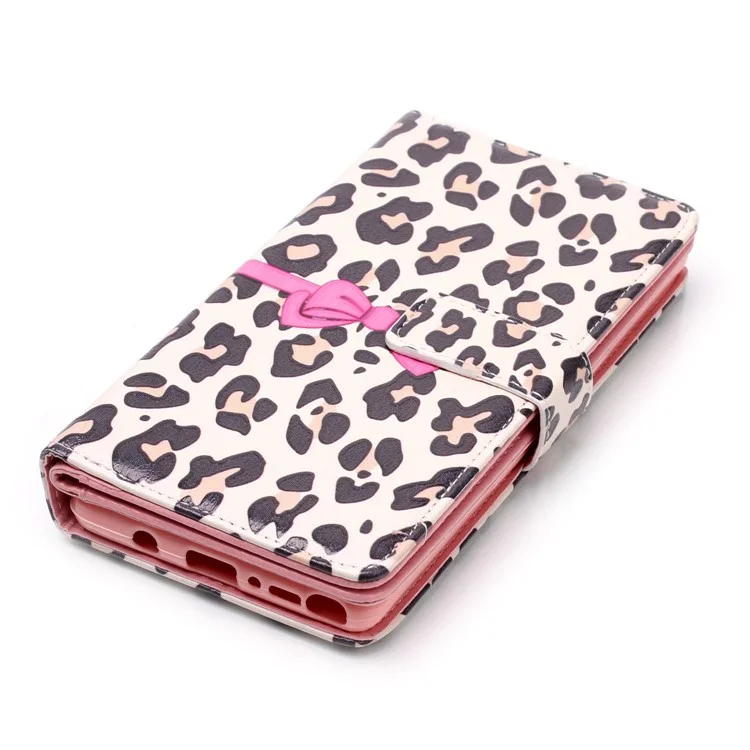 9 Card Slots Embossed Leather Wallet Case for Samsung Galaxy Note 8 SM-N950 - Beige Leopard Pattern