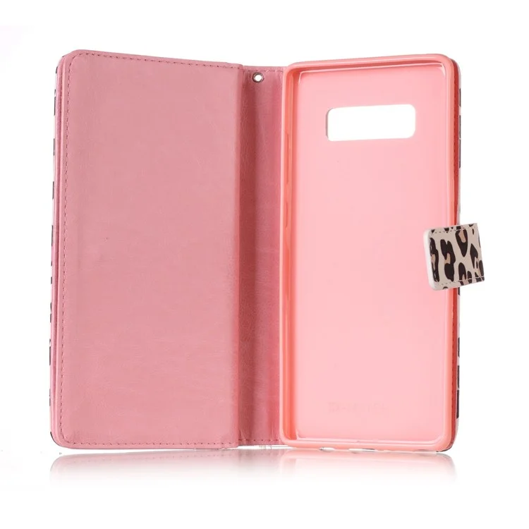 9 Card Slots Embossed Leather Wallet Case for Samsung Galaxy Note 8 SM-N950 - Beige Leopard Pattern