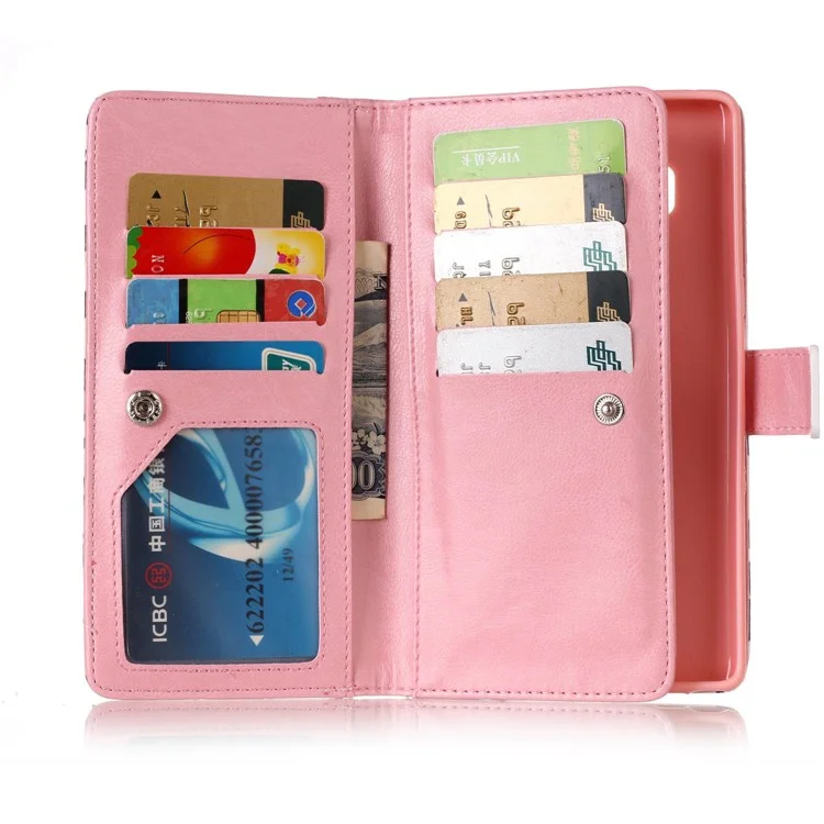 9 Card Slots Embossed Leather Wallet Case for Samsung Galaxy Note 8 SM-N950 - Beige Leopard Pattern