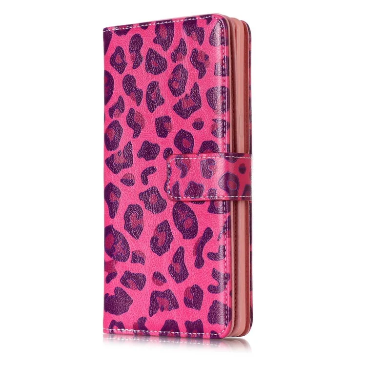9 Card Slots Wallet Embossed Leather Stand Shell for Samsung Galaxy Note 8 SM-N950 - Rose Leopard Pattern