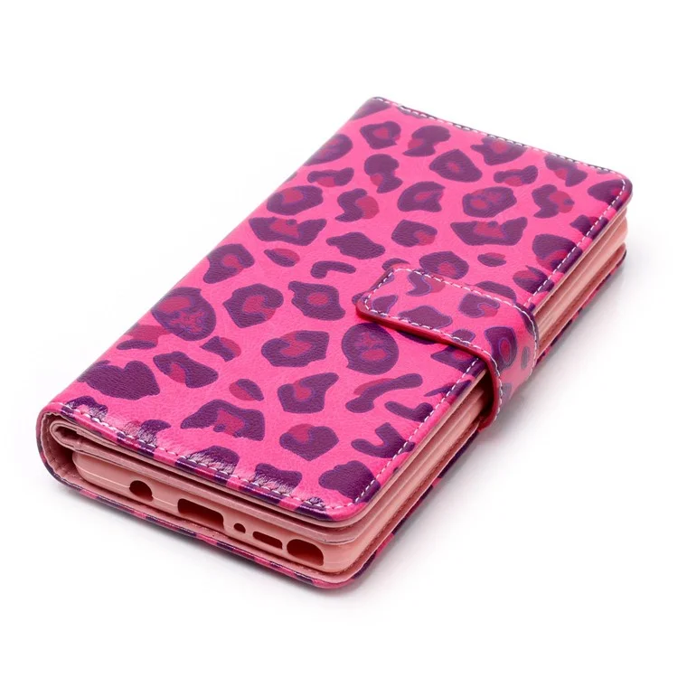 9 Card Slots Wallet Embossed Leather Stand Shell for Samsung Galaxy Note 8 SM-N950 - Rose Leopard Pattern