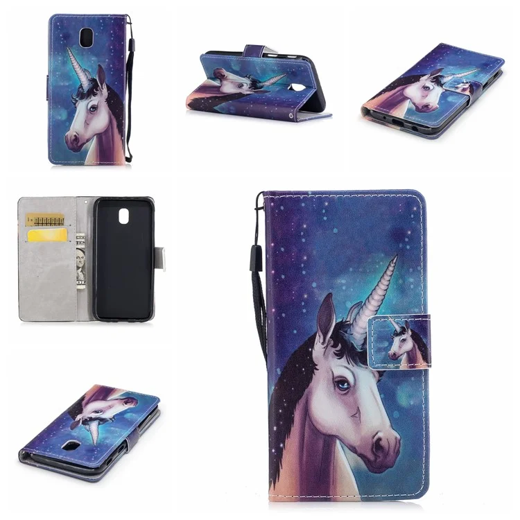 Patterned Leather Wallet Stand Cover for Samsung Galaxy J5 (2017) EU Version/J5 Pro (2017) - Unicorn
