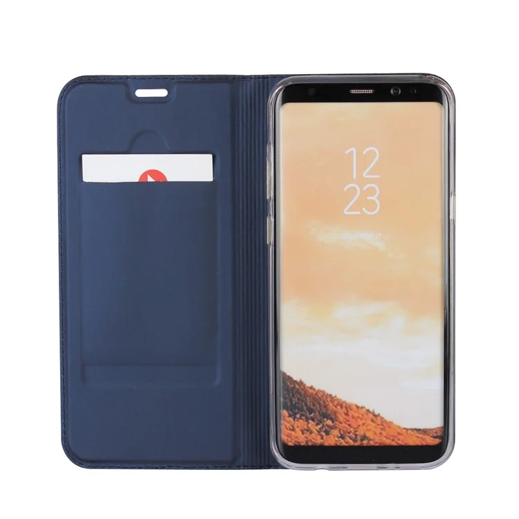 Étui de Téléphone en Cuir Magnétique Pour Samsung Galaxy S8 G950 - Bleu Foncé