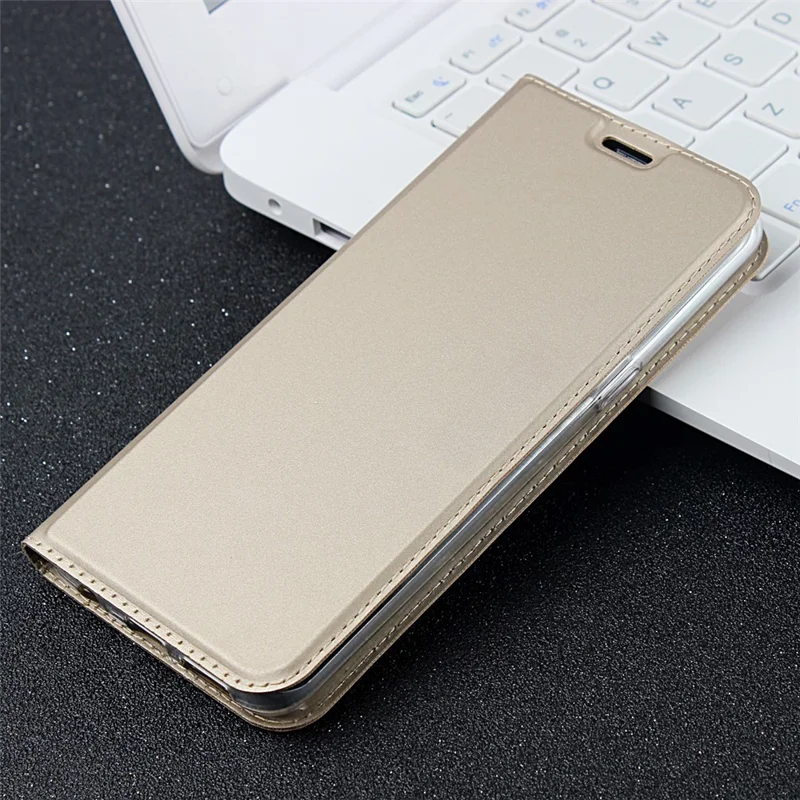 حافظة جلد بحامل بطاقة مغناطيسي وحامل لهاتف Samsung Galaxy S8 Plus G955 - ذهبي