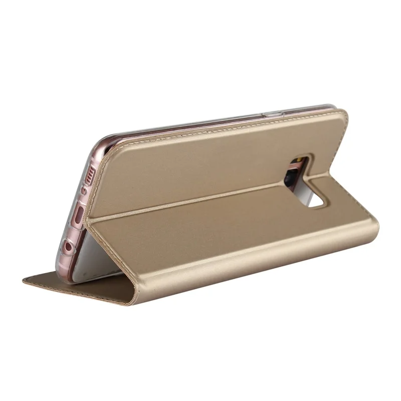 حافظة جلد بحامل بطاقة مغناطيسي وحامل لهاتف Samsung Galaxy S8 Plus G955 - ذهبي