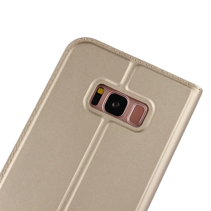 حافظة جلد بحامل بطاقة مغناطيسي وحامل لهاتف Samsung Galaxy S8 Plus G955 - ذهبي