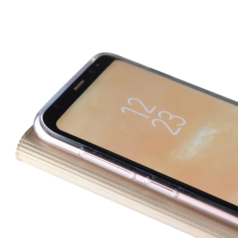 حافظة جلد بحامل بطاقة مغناطيسي وحامل لهاتف Samsung Galaxy S8 Plus G955 - ذهبي