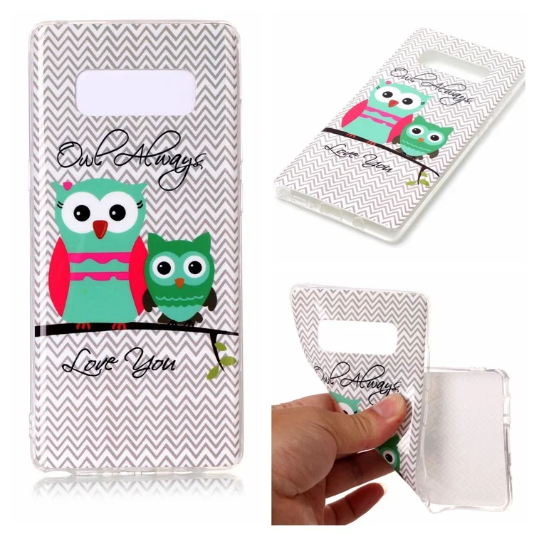 Pattern Printing IMD TPU Gel Cover for Samsung Galaxy Note 8 SM-N950 - Owl Family