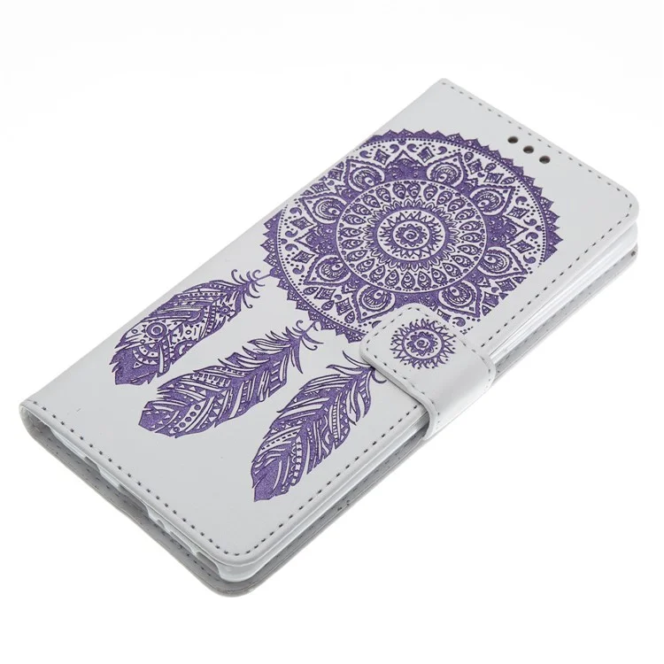 Imprint Dream Catcher Leather Wallet Stand Case Shell with Strap for Samsung Galaxy Note 8 N950 - White + Purple