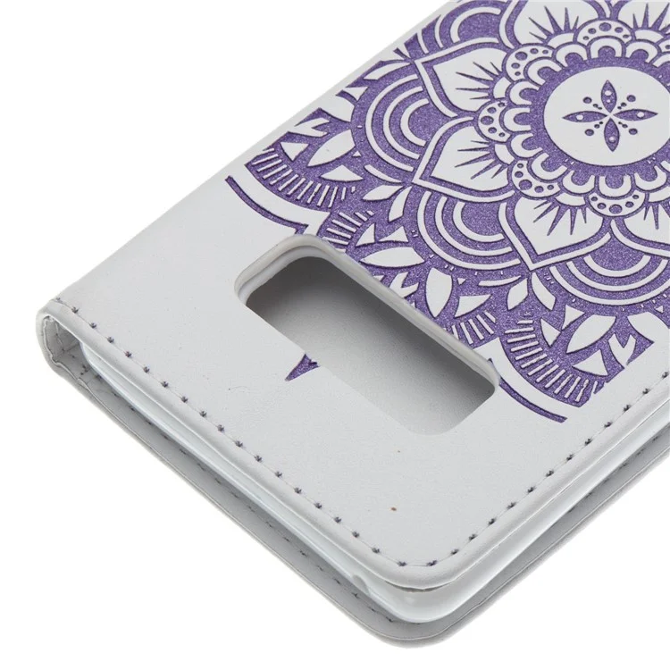 Imprint Dream Catcher Leather Wallet Stand Case Shell with Strap for Samsung Galaxy Note 8 N950 - White + Purple