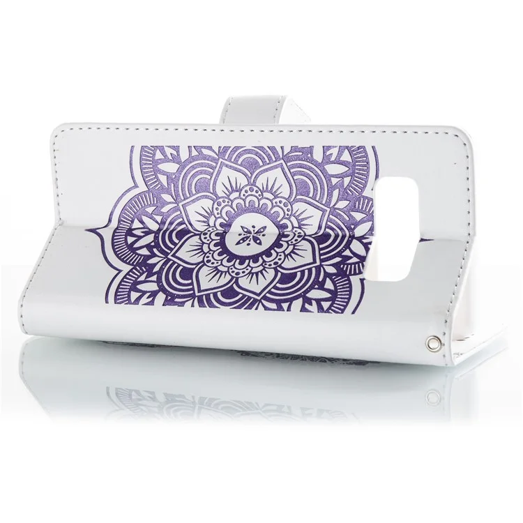 Imprint Dream Catcher Leather Wallet Stand Case Shell with Strap for Samsung Galaxy Note 8 N950 - White + Purple